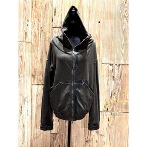 ROQUE ITALY WOMEN'S ZIP UP LONG REMOVABLE HOOD LONG CARDIGAN / SMALL / BLACK / N